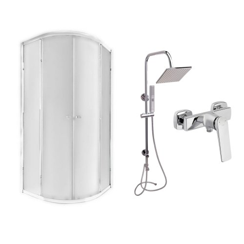 Набір Qtap: Душова кабіна півкругла, 90x90 + Душова панель + Змішувач для душу