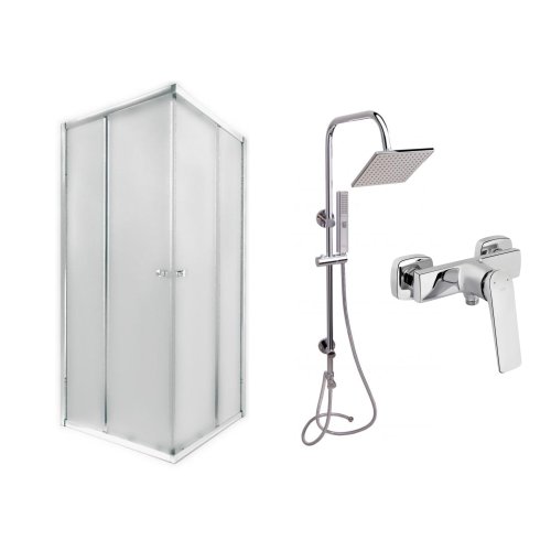Набір Qtap: Душова кабіна квадратна, 90x90 + Душова панель + Змішувач для душу