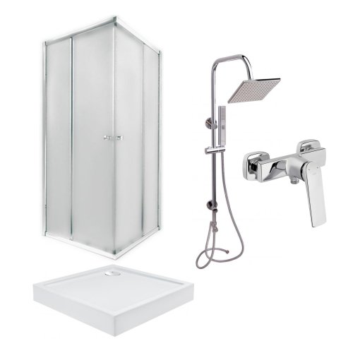 Набір Qtap: Душова кабіна квадратна, 90x90 + Піддон + Душова панель + Змішувач для душу