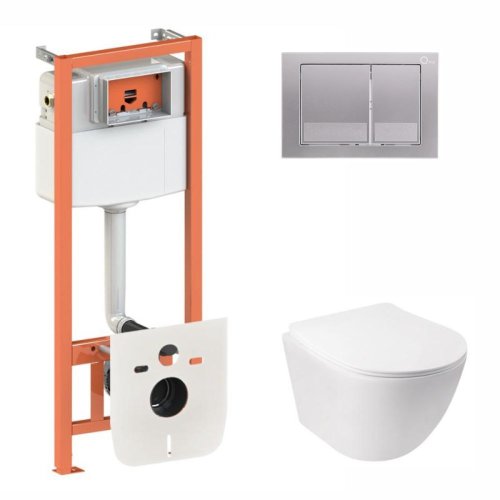 Комплект: Qtap Jay Ultra Quiet унитаз подвесной QT07335177W + Nest комплект инсталляции 4в1 (квадратная клавиша Satin) QT0133M425 + M06029SAT