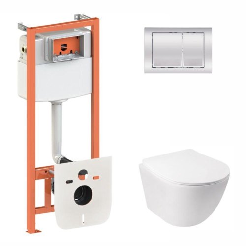 Комплект: Qtap Jay Ultra Quiet унитаз подвесной QT07335177W + Nest комплект инсталляции 4в1 (квадратная клавиша Chrome) QT0133M425 + M06028CRM