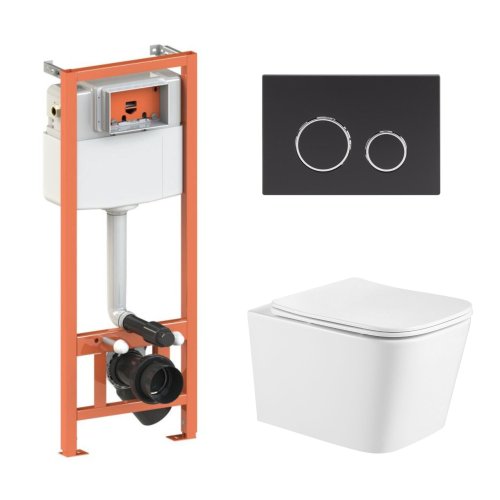 Комплект: Qtap Crow Ultra Quiet унитаз подвесной QT05335171W + Nest комплект инсталляции 4в1 (круглая клавиша Black mat) QT0133M425 + M11V1146MB