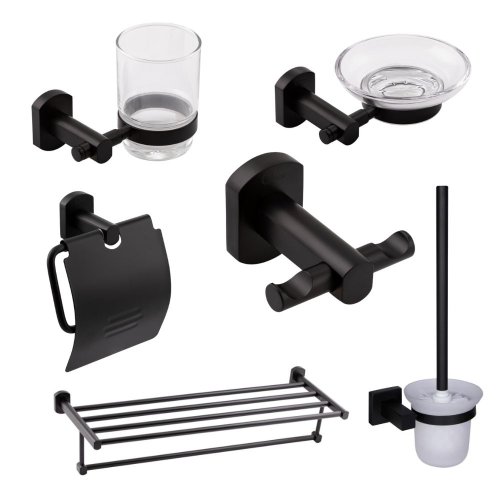 Набор аксессуаров для ванной Qtap Liberty Black Matt 1 (6 в 1)