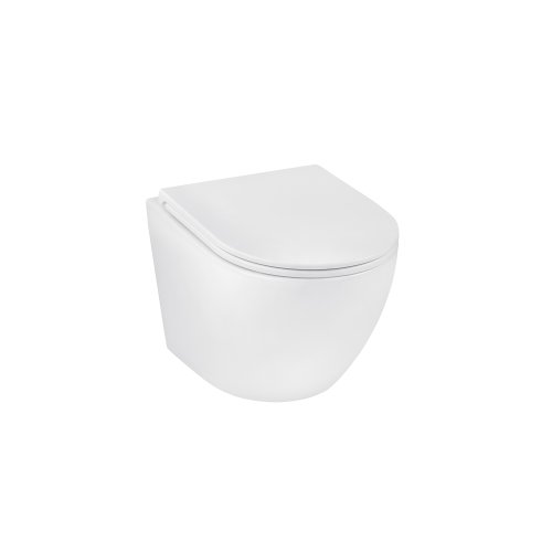 Унитаз подвесной Kroner Harz WHI493736 RIMLESS безобедочный с сиденьем Slim Duroplast / Soft-close / Quick relase
