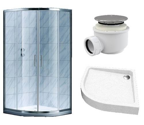 Душова кабіна Koller Pool STYLE напівкругла 900x900x1900 мм прозоре + піддон Grace 900х900 напівкруглий + сифон A47CR-60 (S90RC+GRACE90R+A47CR-60)