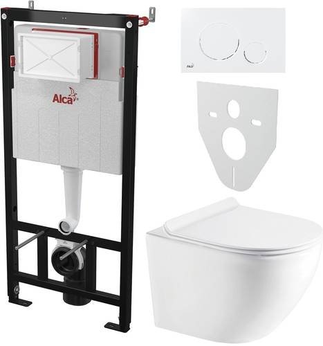 Инсталляция AlcaPlast 4в1 AM101/1120 с белой круглой кнопкой M670 + подвесной унитаз ROUND (AM101/1120-4:1 RU M670-0001