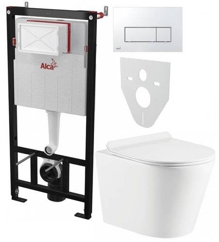 Інсталяція AlcaPlast 4в1 AM101/1120 з хромованою прямокутною кнопкою M571 + підвісний унітаз ORION (AM101/1120-4:1 UA M571-0001 + OR-0515-RW)