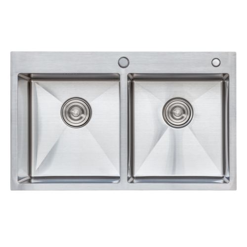 Кухонная мойка 78*48 нержавейка на две чаши Platinum Handmade (круглый сифон, 3.0/0.8)