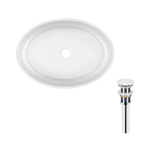 Комплект Qtap Kolibri: Накладная раковина овальная 500x360x140 мм White + Донный клапан PU02