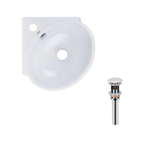 Комплект Qtap Leo N: Угловая овальная раковина подвесная 380x360x130 мм WHITE + Донный клапан PU02O