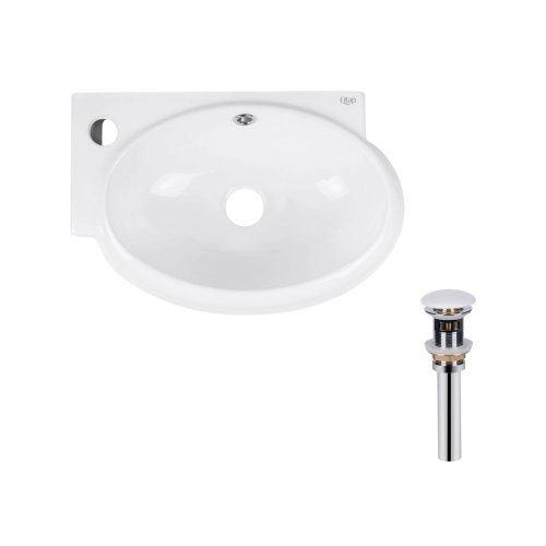 Комплект Qtap Leo: Раковина подвесная овальная левая 430x290x140 мм White + Донный клапан PU02O