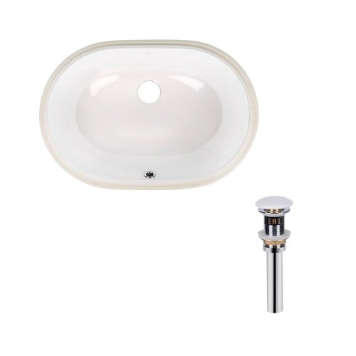 Комплект Qtap Stork: Врезная раковина овальная 560x395x195 мм White + Донный клапан PU02O