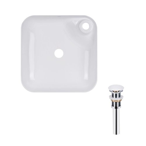 Комплект Qtap Stork: Раковина накладная квадратная 430x430x120 мм White + Донный клапан PU02