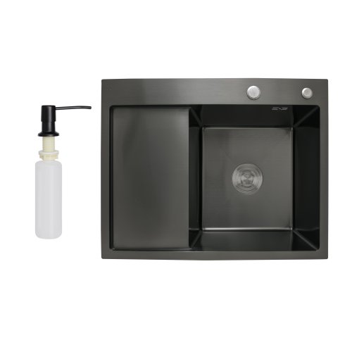 Мойка для кухни интегрированная Lidz Handmade H6350BL крыло слева (LDH6350BRUL45589) Brushed Black PVD 3,0/1,0 мм