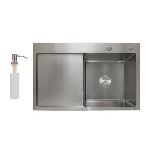 Мойка для кухни интегрированная Lidz Handmade H7849L крыло слева (LDH7849BRUL45592) Brushed Steel 3,0/1,0 мм