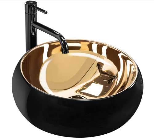 Умивальник (раковина) REA LUNA BLACK MATT GOLD накладний *