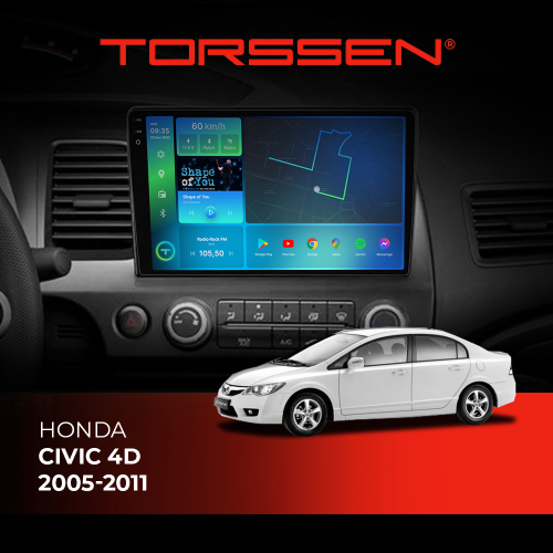 Штатная магнитола Torssen 2K Honda Civic 4D 2005-2011 FL10 4+64Gb 4G Carplay DSP