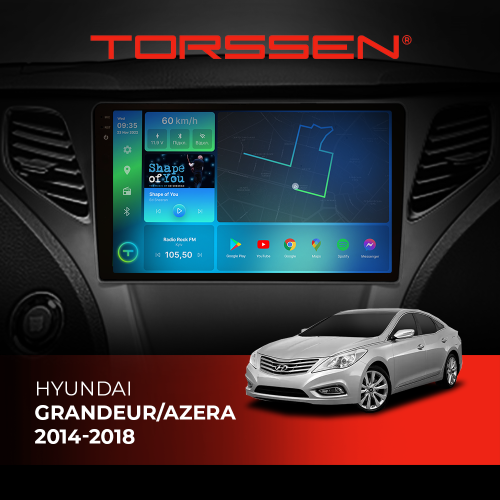 Штатна магнітола Torssen 2K Hyundai Grandeur/Azera 2014-2018 FL9 4+64Gb 4G Carplay DSP