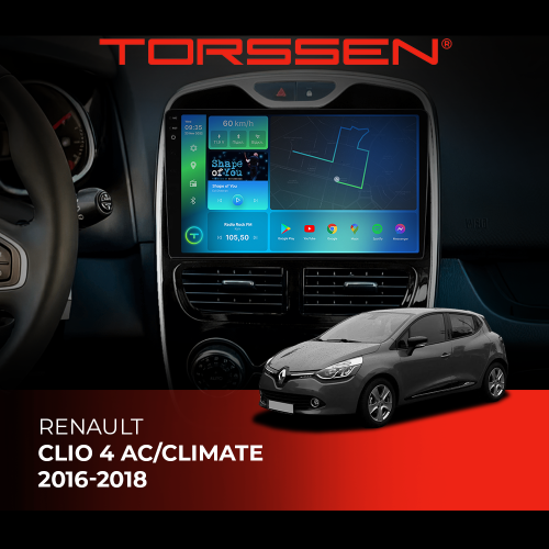 Штатная магнитола Torssen 2K Renault Clio 4 AC/Climate 16-18 F98256 4G Carplay DSP