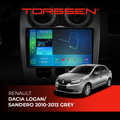Штатная магнитола Torssen 2K Renault Dacia Logan/Sandero 10-13 grey F98256 4G Carplay DSP