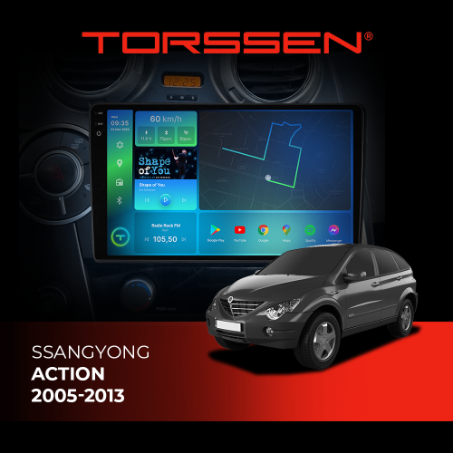 Штатная магнитола Torssen 2K SsangYong Action 05-13 FL9 4+64Gb 4G Carplay DSP