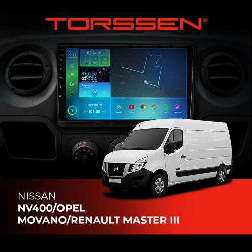 Штатная магнитола Torssen NISSAN NV400/OPEL MOVANO/RENAULT MASTER III FL10 4+64Gb 4G Carplay DSP