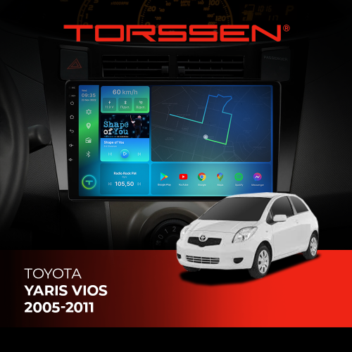 Штатная магнитола Torssen Toyota Yaris Vios 05-11 black FL9 4+64Gb 4G Carplay DSP