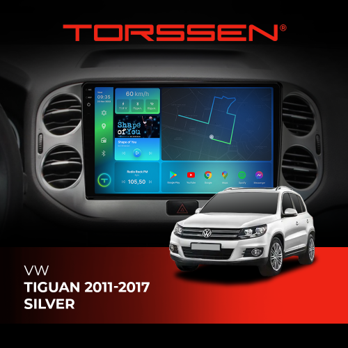 Штатна магнітола Torssen VW Tiguan 11-17 silver FL10 4+64Gb 4G Carplay DSP