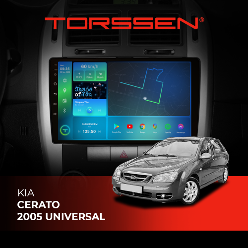 Штатна магнітола Torssen Kia Cerato 2005 universal FL9 4+64Gb 4G Carplay DSP