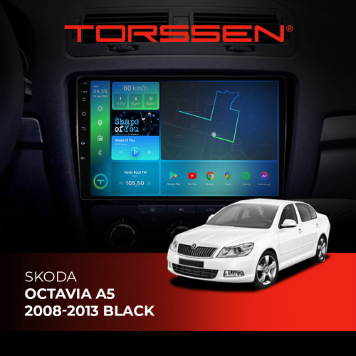 Штатная магнитола Torssen Skoda Octavia A5 08-13 black F108256 4G Carplay