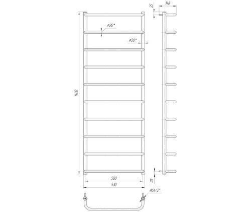 Полотенцесушитель Mario Стандарт НР 1400х530/500 1.3.0204.01.P