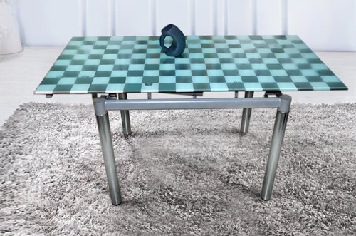 Стіл обідній розкладний МІКС-меблі Токіо Сірий в шахову клітку 70x70