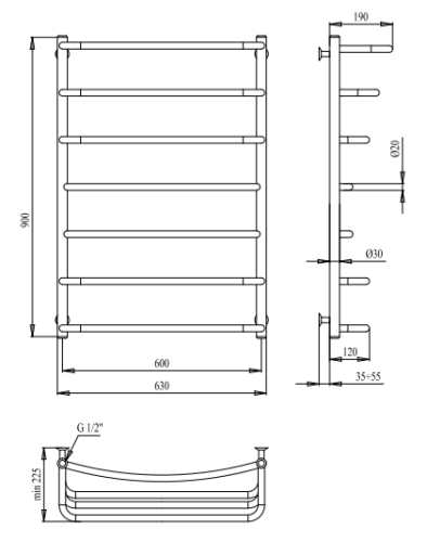 Полотенцесушитель PALADii Триумф 900х630/7 ТД017
