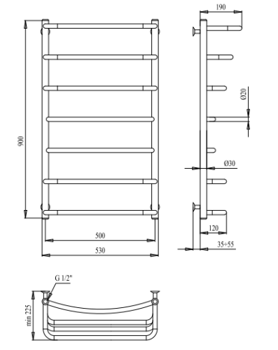 Полотенцесушитель PALADii Триумф 900х530/7 ТД022