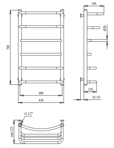 Полотенцесушитель PALADii Триумф 700х430/6 ТД023