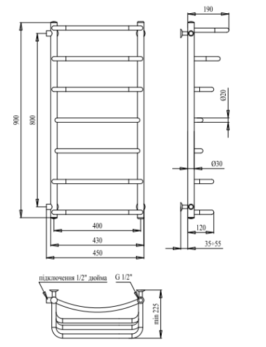 Полотенцесушитель PALADii Триумф 900х450/7 L ТД109