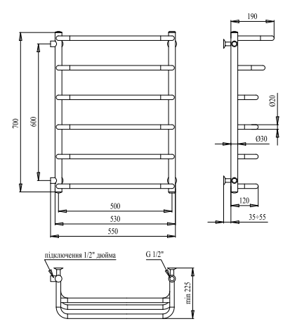 Полотенцесушитель PALADii Омега 700х550/6 L ОП123