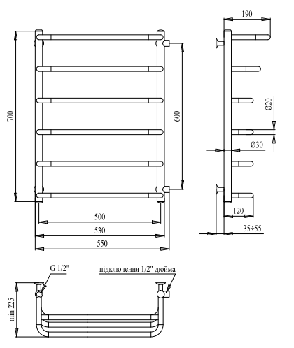 Полотенцесушитель PALADii Омега 700х550/6 R ОП124