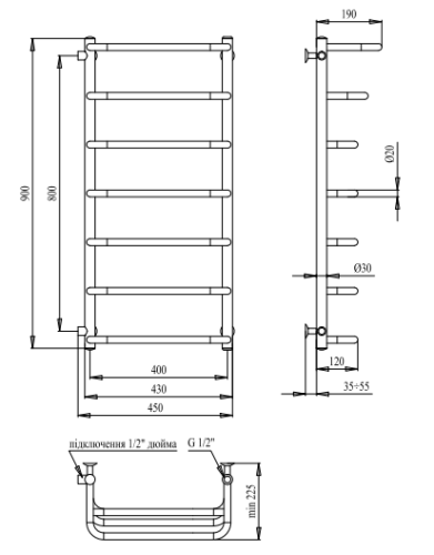 Полотенцесушитель PALADii Омега 900х450/7 L ОП114