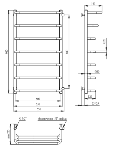 Полотенцесушитель PALADii Омега 900х550/7 R ОП118