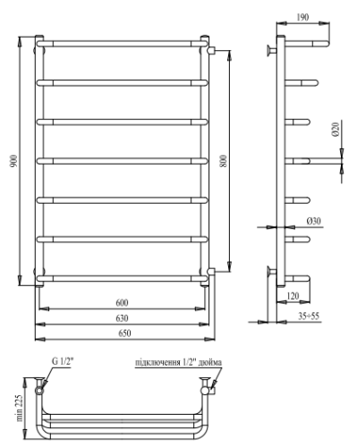 Полотенцесушитель PALADii Омега 900х650/7 R ОП121