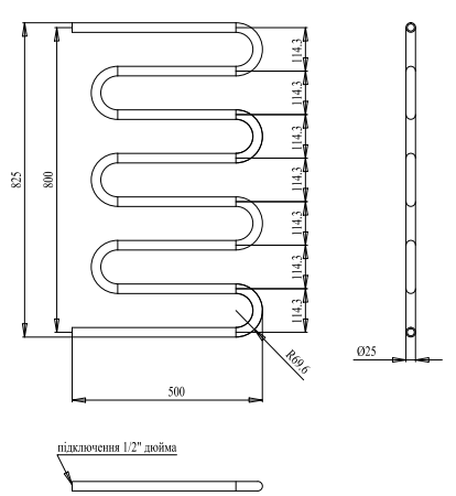 Рушникосушарка PALADii Змійовик Економ 825х500 / 7 ТЕ011