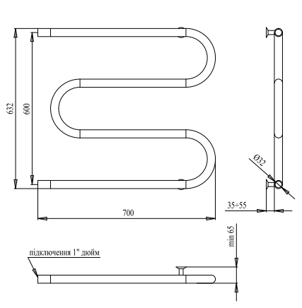Рушникосушарка PALADii Змійовик Люкс 630х700 / 3 ТЛ036