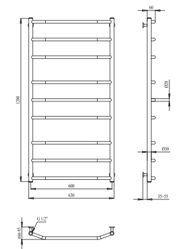 Рушникосушарка PALADii Класік 1200х630 / 9 РШ122