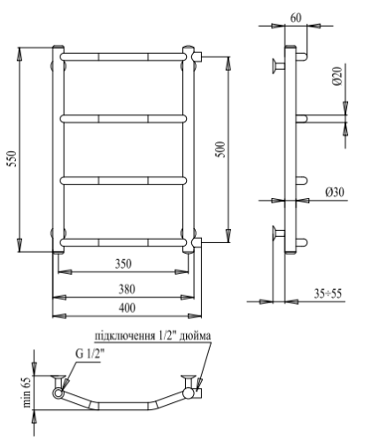 Полотенцесушитель PALADii Классик 550х400/4 РШ201
