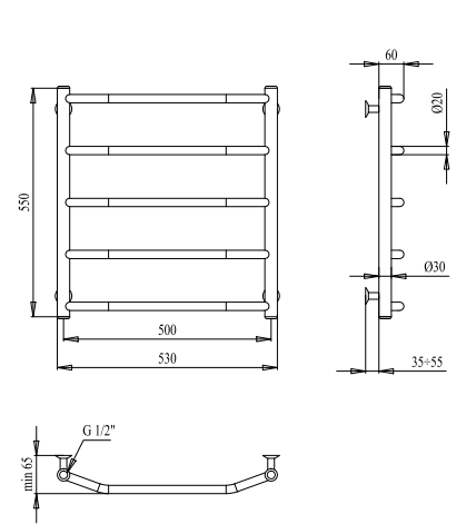 Полотенцесушитель PALADii Классик 550х530/5 РШ010