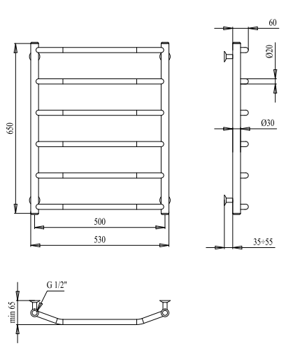 Рушникосушарка PALADii Класік 650х530 / 6 РШ018