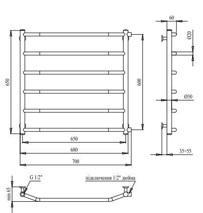Рушникосушарка PALADii Класік 650х700 / 6 РШ101