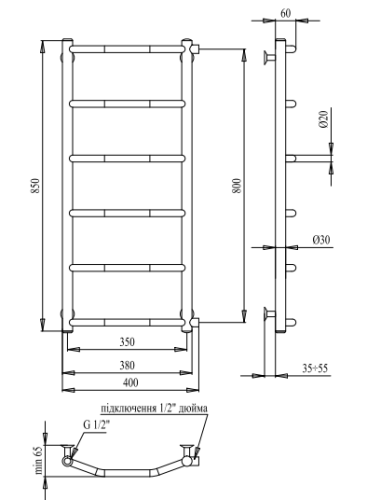 Полотенцесушитель PALADii Классик 850х400/6 РШ148