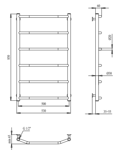 Рушникосушарка PALADii Класік 850х530 / 6 РШ151